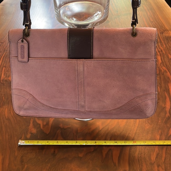 Coach Suede shoulder Leather Bag with dark brown leather trims and brass accents - Picture 2 of 8